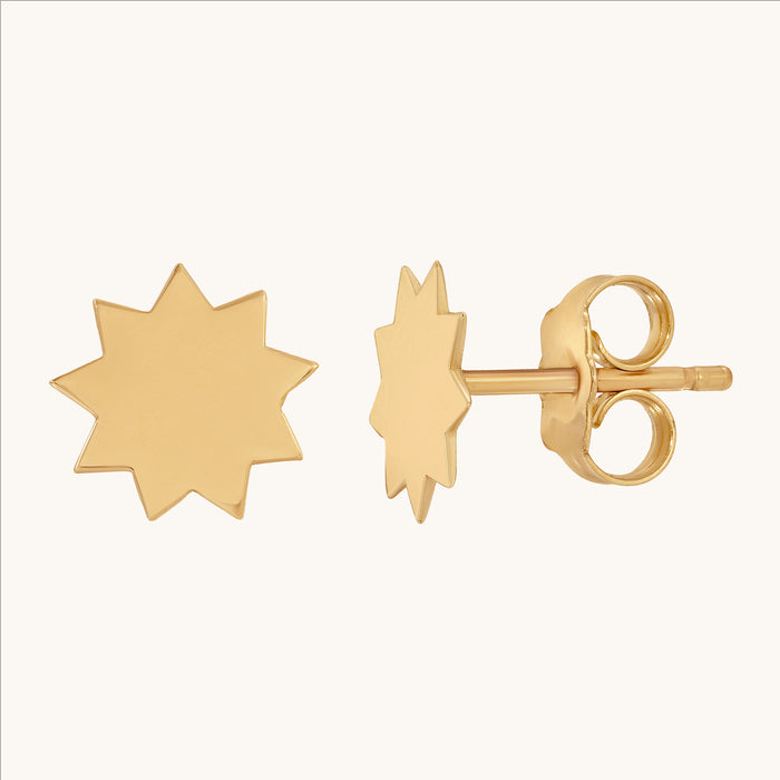Baha’i Petite Nine Pointed Star Earrings in 14K Gold