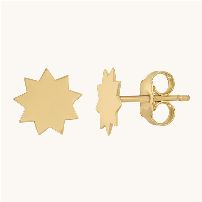 Baha’i Petite Nine Pointed Star Earrings in 14K Gold