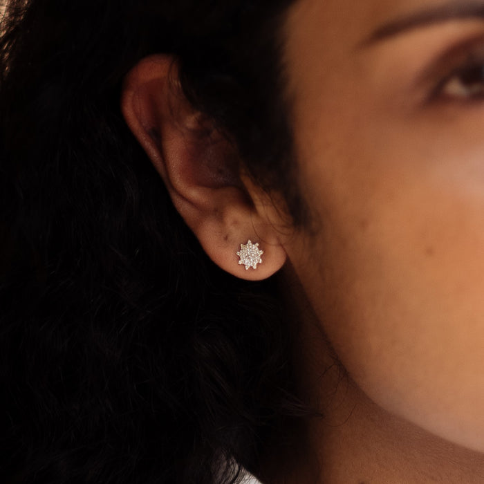 Baha’i Nine Pointed Star Diamond Single Stud Earring in 14K Gold