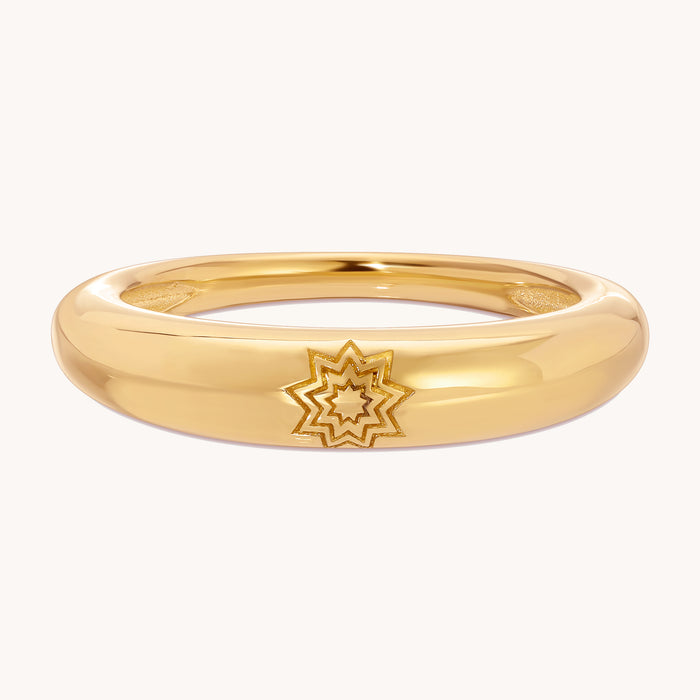 14K Gold Dome Ring with Nine-Pointed Star