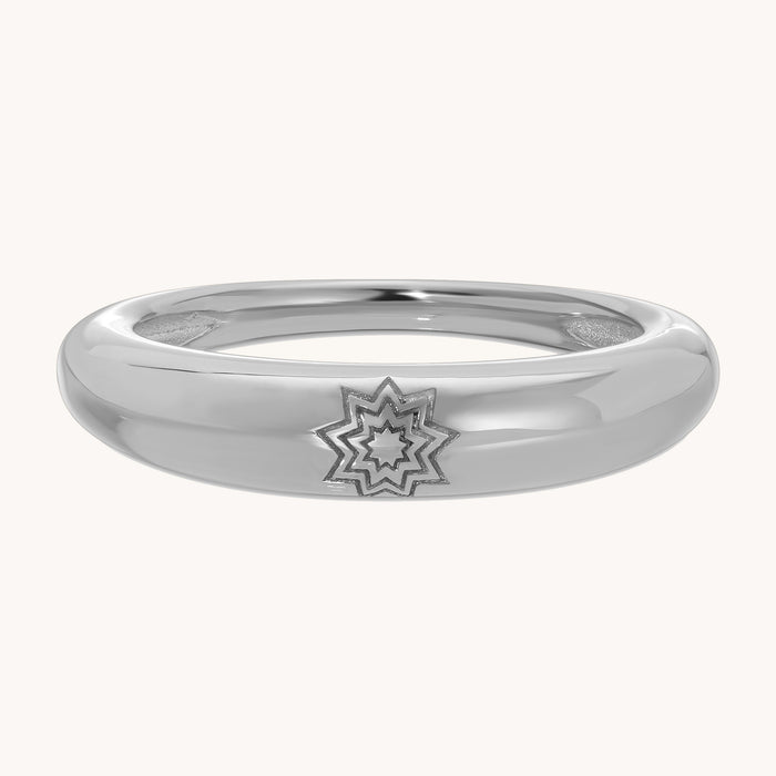 14K Gold Dome Ring with Nine-Pointed Star