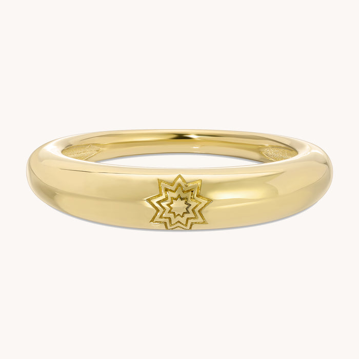 14K Gold Dome Ring with Nine-Pointed Star