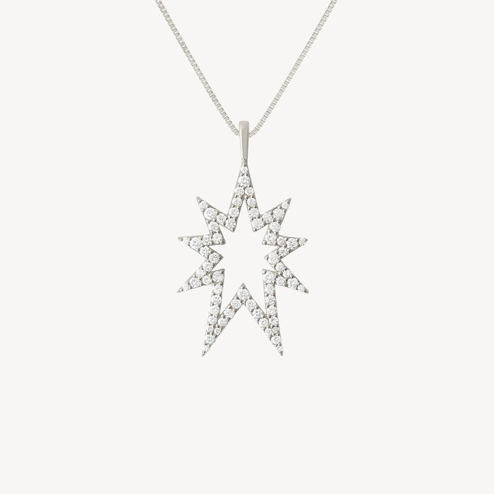 14K Gold Long Baha'i Nine Pointed Star Diamond Necklace