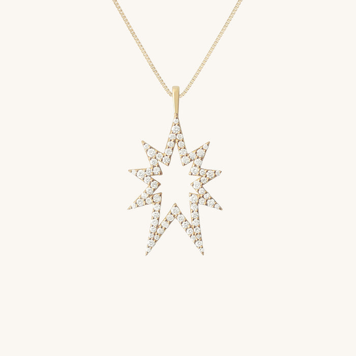 14K Gold Long Baha'i Nine Pointed Star Diamond Necklace