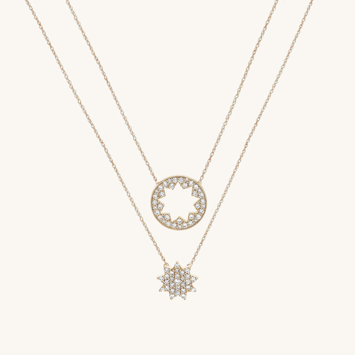 Nine Pointed Star Diamond Pendant Necklace in 14K Gold