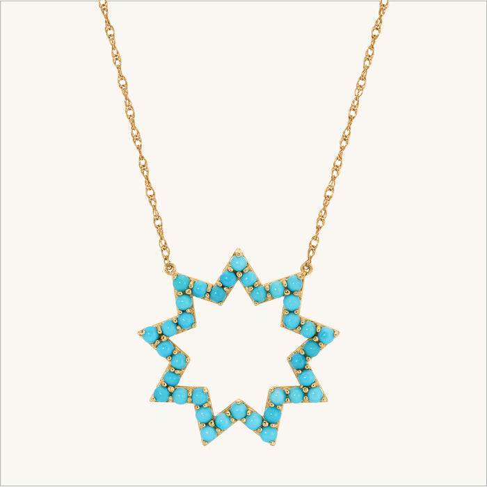 14K Gold Nine-Pointed Star Turquoise Necklace Large