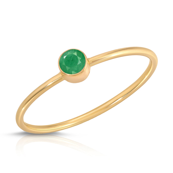Emerald Stacking Ring - 14K Solid Yellow Gold