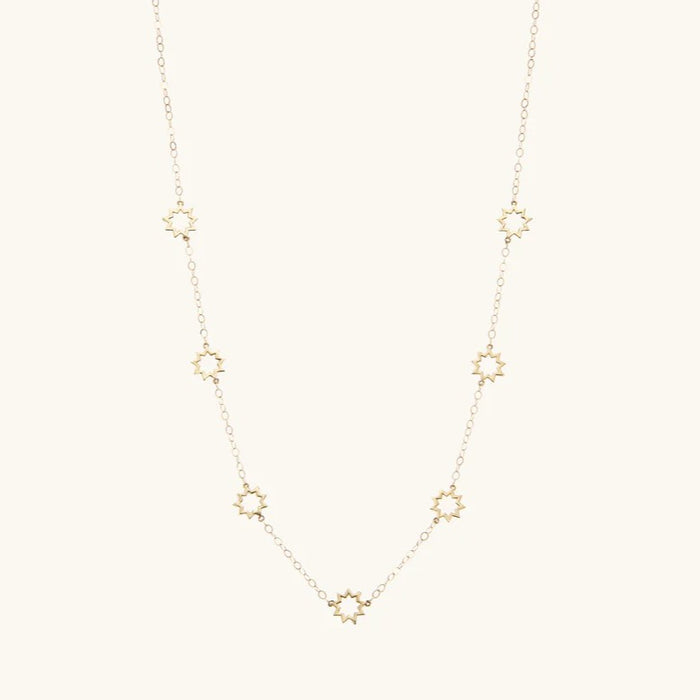 Starry Station Necklace with Baha’i Nine-Pointed Stars in 14K Gold