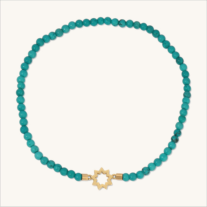 Baha'i Nine Pointed Star Turquoise Bracelet in 14K Gold