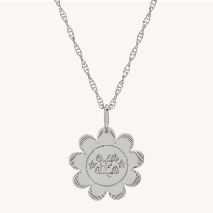 Flower with Baha'i Ringstone Symbol Necklace in 14K Gold