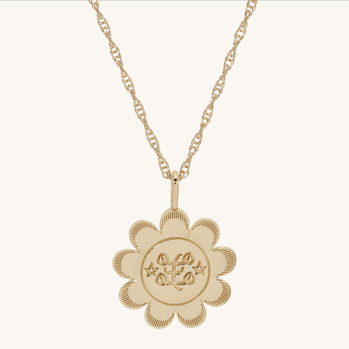 Flower with Baha'i Ringstone Symbol Necklace in 14K Gold