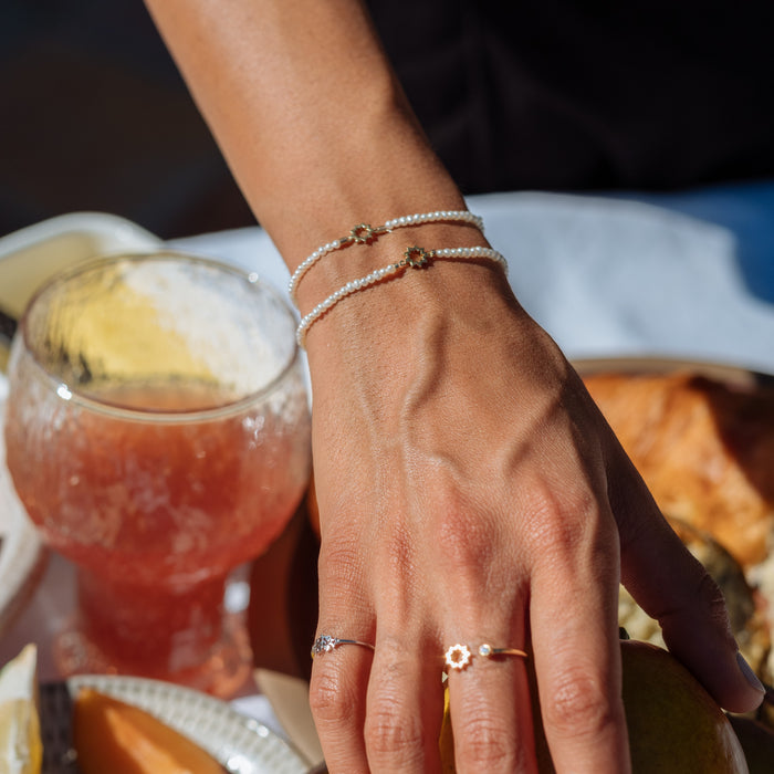 Baha'i Nine Pointed Star Mini Pearl Bracelet in 14K Gold