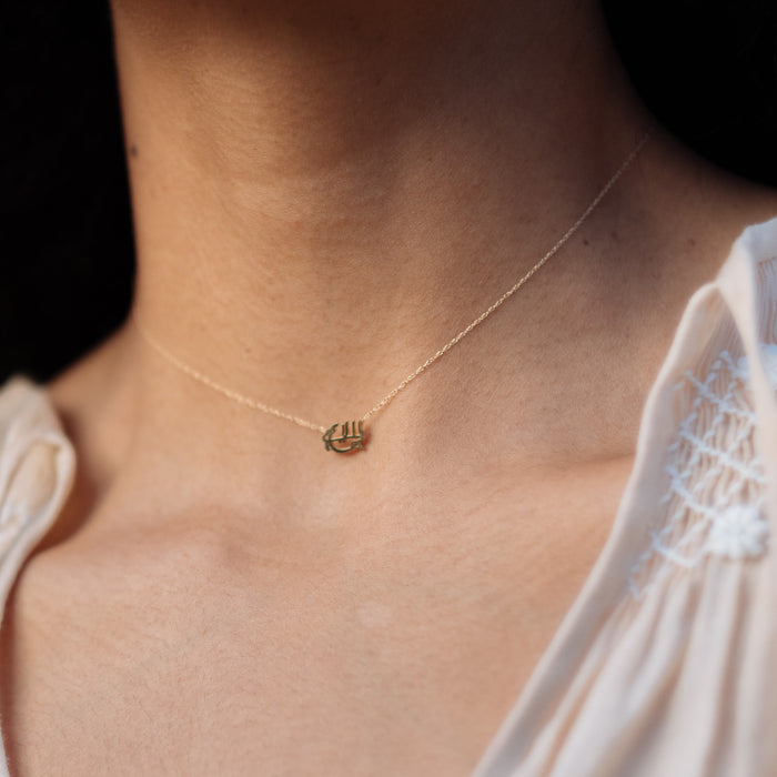 Baha'i Petite Cut Out Greatest Name Necklace in 14K Gold