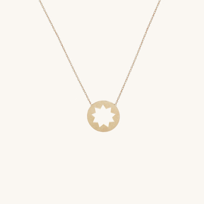 Baha'i Nine Pointed Star Coin Pendant Necklace in 14K Gold