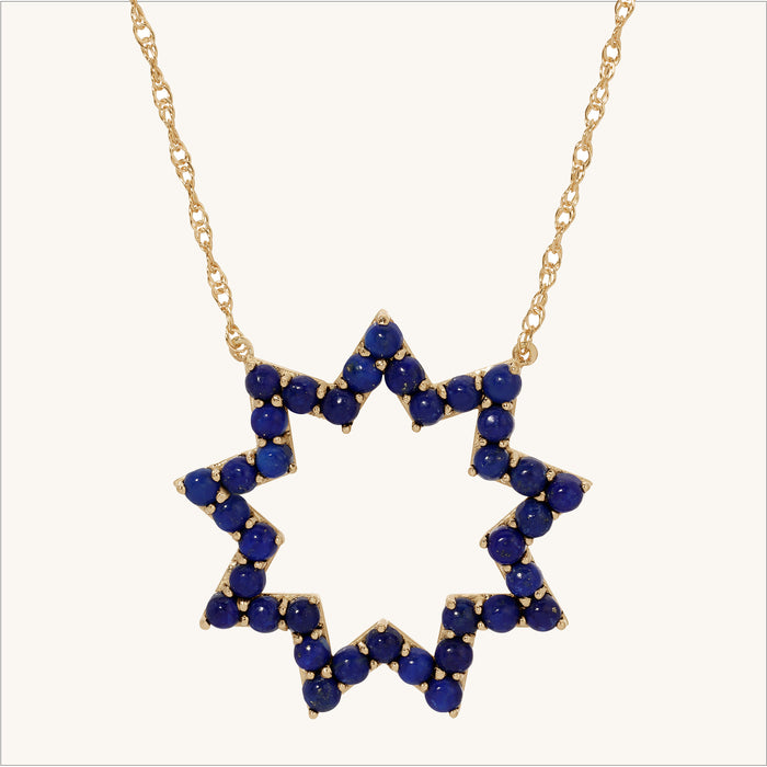 14K Gold Nine-Pointed Star Lapis Necklace Large