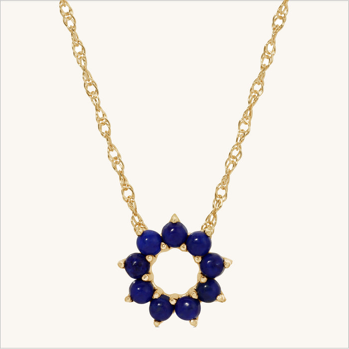 14K Gold Nine-Pointed Star Lapis Necklace