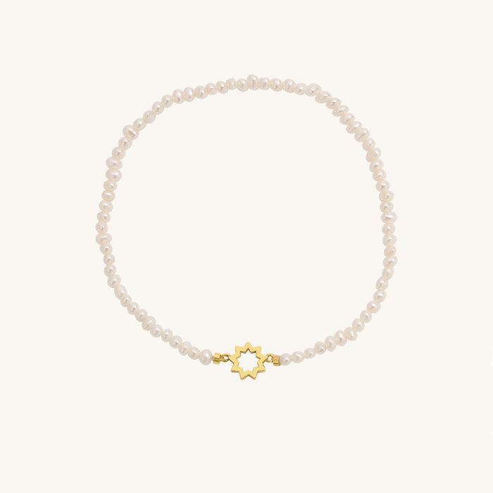 Baha'i Nine Pointed Star Mini Pearl Bracelet in 14K Gold