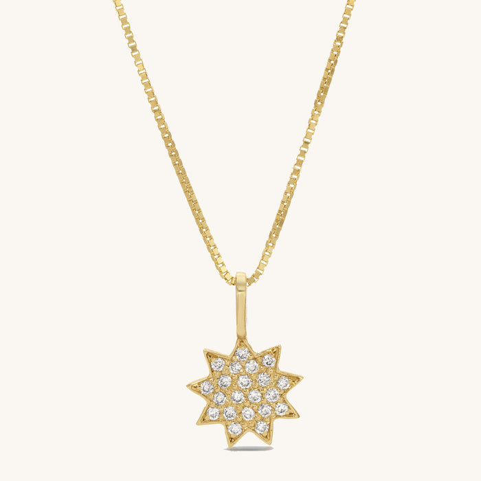 Petite Nine Pointed Star Diamond Pendant Necklace in 14K Gold