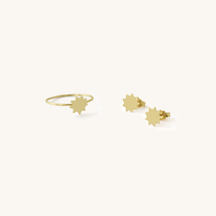 Petite Nine Pointed Star Ring and Earrings