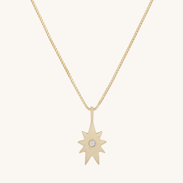 Long Nine Pointed Star Solid Pendant Necklace
